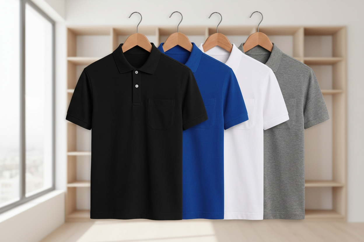 Men's T-shirt Solid Polo Neck Polly Cotton (Pack of 4)